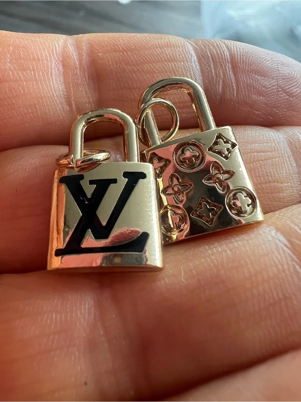 Lot of 2 Gold Padlock Charm with Black Logo